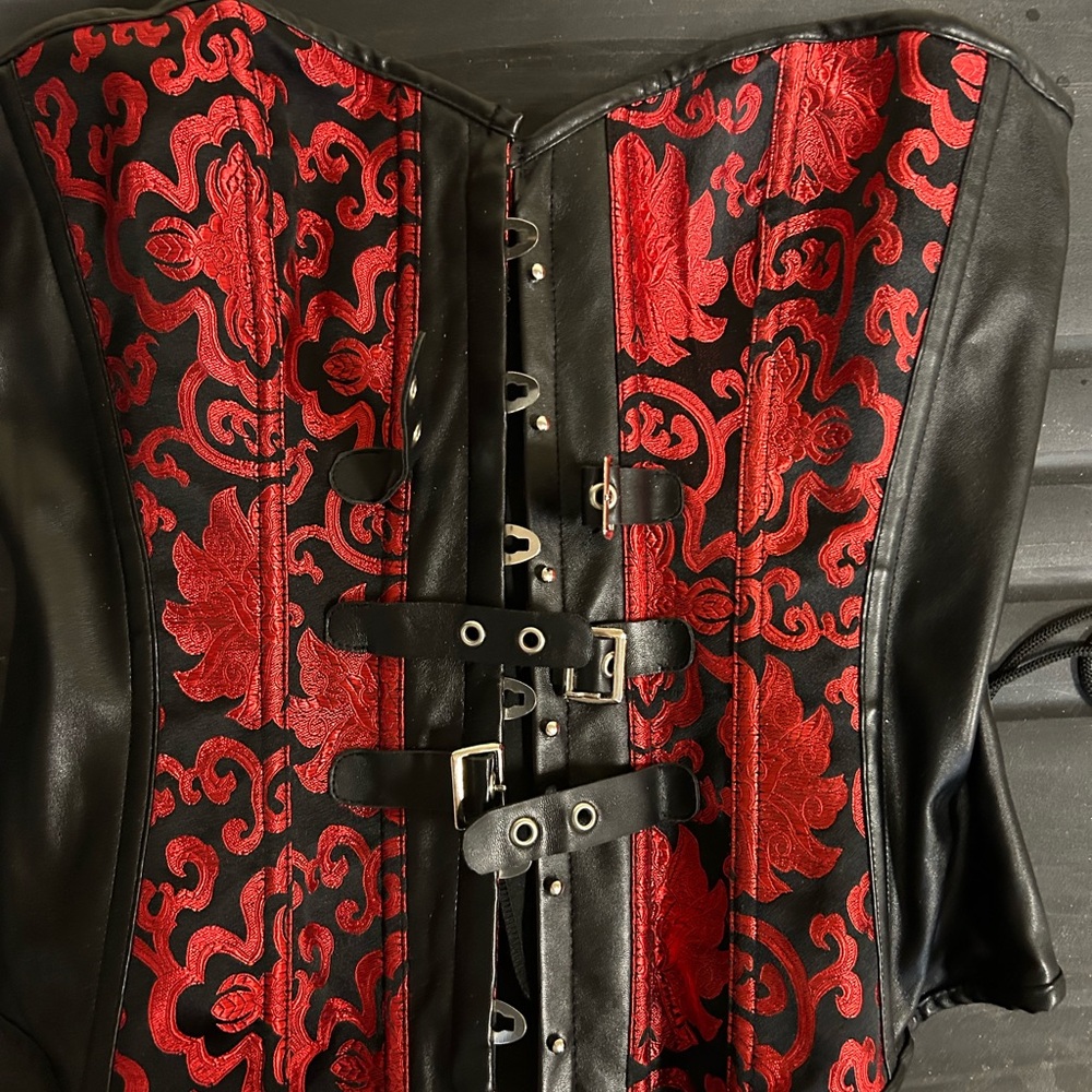 Red and Black Corset with Buckle Details